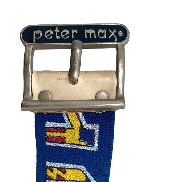Peter Max Vintage 70s Pop Art Alphabet Belt Enamel Canvas Signed Blue Red Retro - Picture 2 of 14
